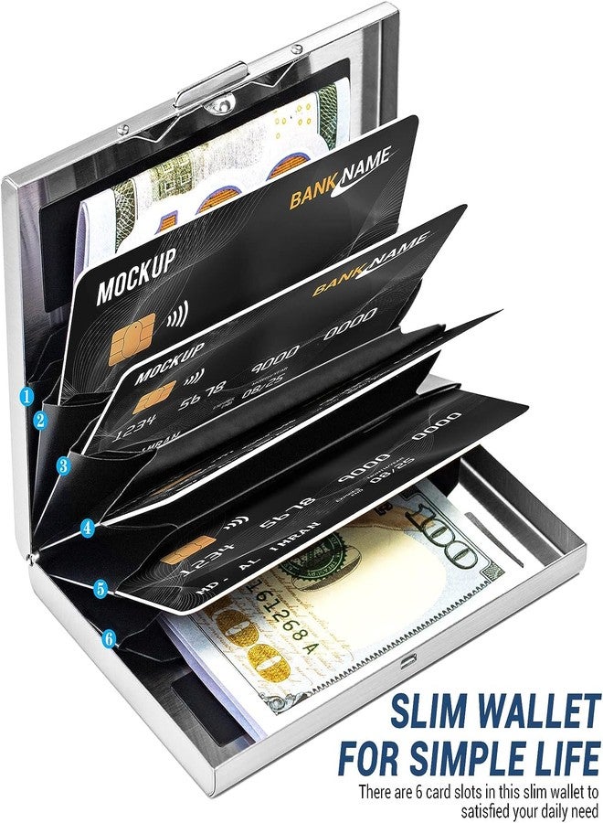 ANG RFID Protected Black Slim Stainless Steel Debit/Credit/ATM Slots 6 Card Holder 6 Card Holder (Set of 1, Silver) - Image 4
